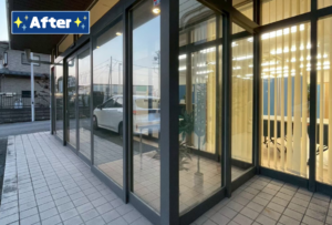遮熱フィルム施工後の窓ガラス Window after insulating film installation